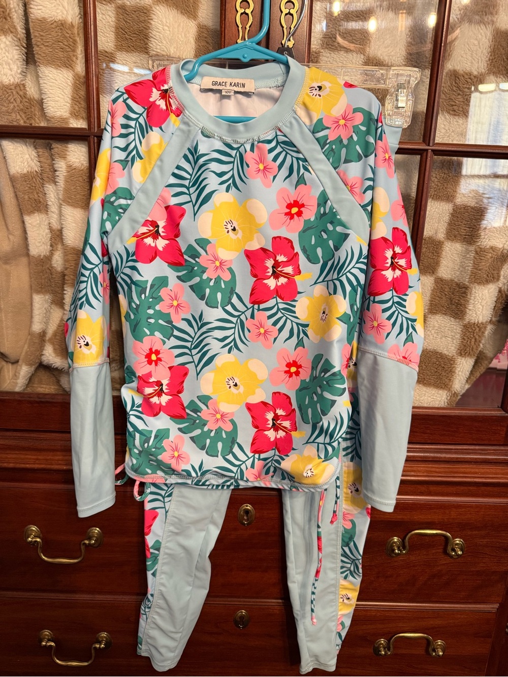 Grace Karin Light Blue Floral Girls Sunwear set